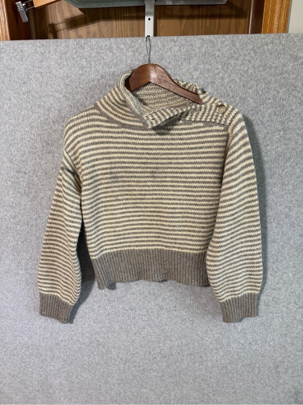 Universal Thread Striped Cowlneck Sweater in Cream and Taupe